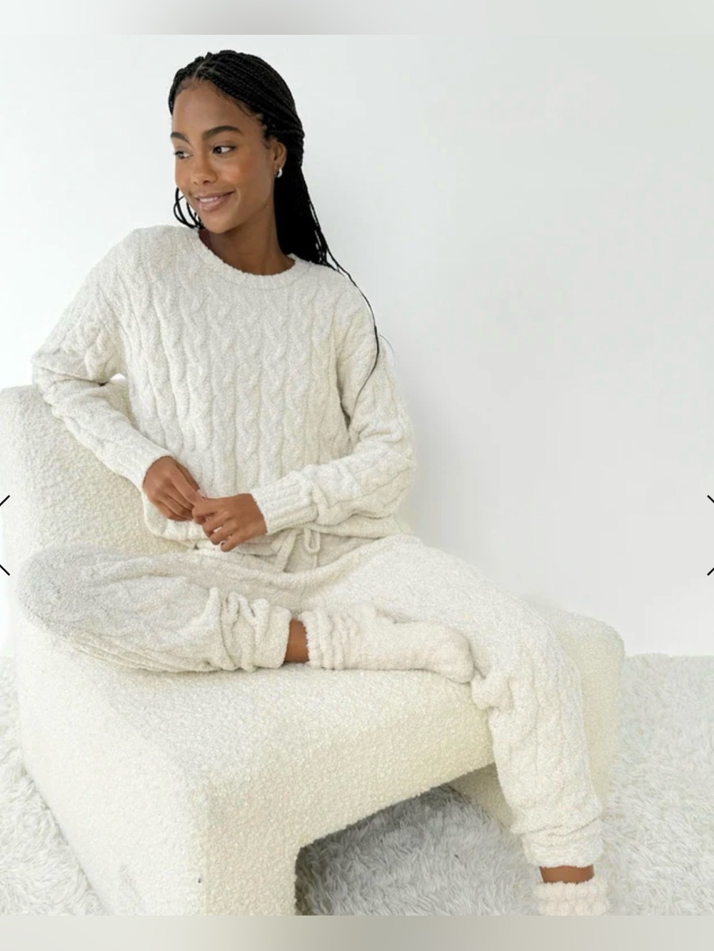Splendid - Oat Heather Fuzzy Cable Knit Sweater PJ Set in Ivory